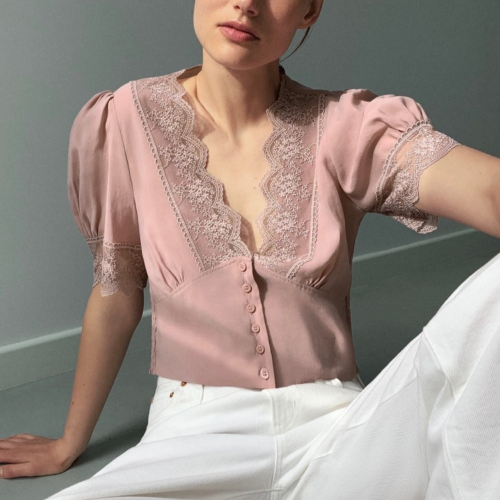 Zara mauve pink lace cropped top